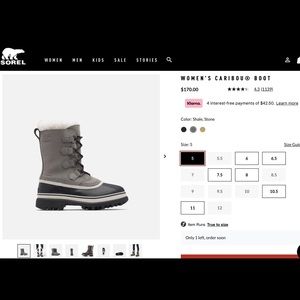 Women’s Caribou boot by Sorel in shale stone size 9